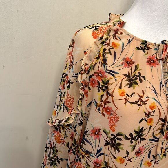 Rose + Olive peach floral ruffle long sleeve blouse Size S EUC - Picture 6 of 11
